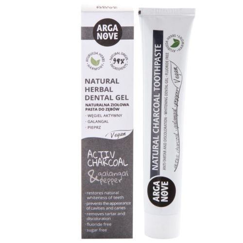 Arganove Ajurwedyjska wybielajaca pasta do zębów z aktywnym węglem, galangalem i pieprzem